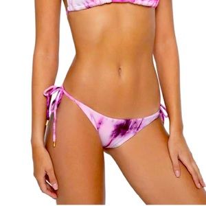 Pilyq PQ swim Spell Full Bikini Bottoms Tie Sides Ribbed Purple Pink